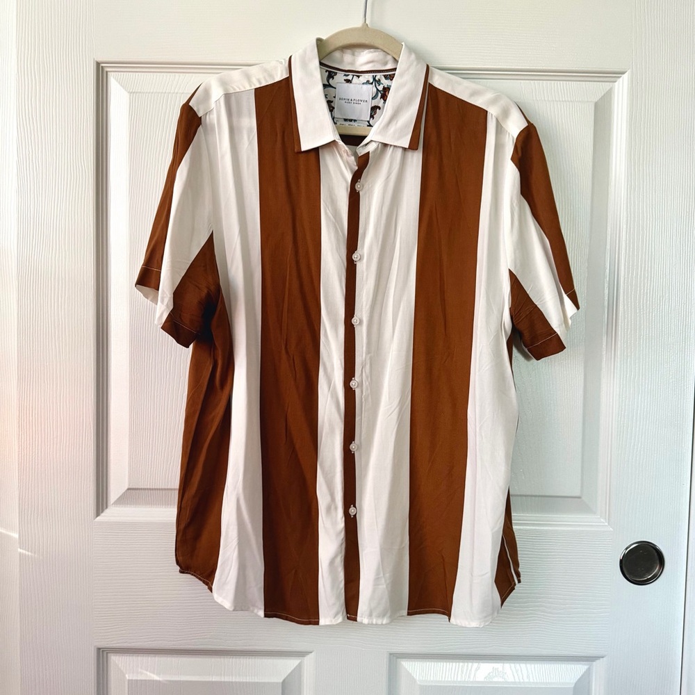 Denim & Flower Button Down Short Sleeve Striped Shirt